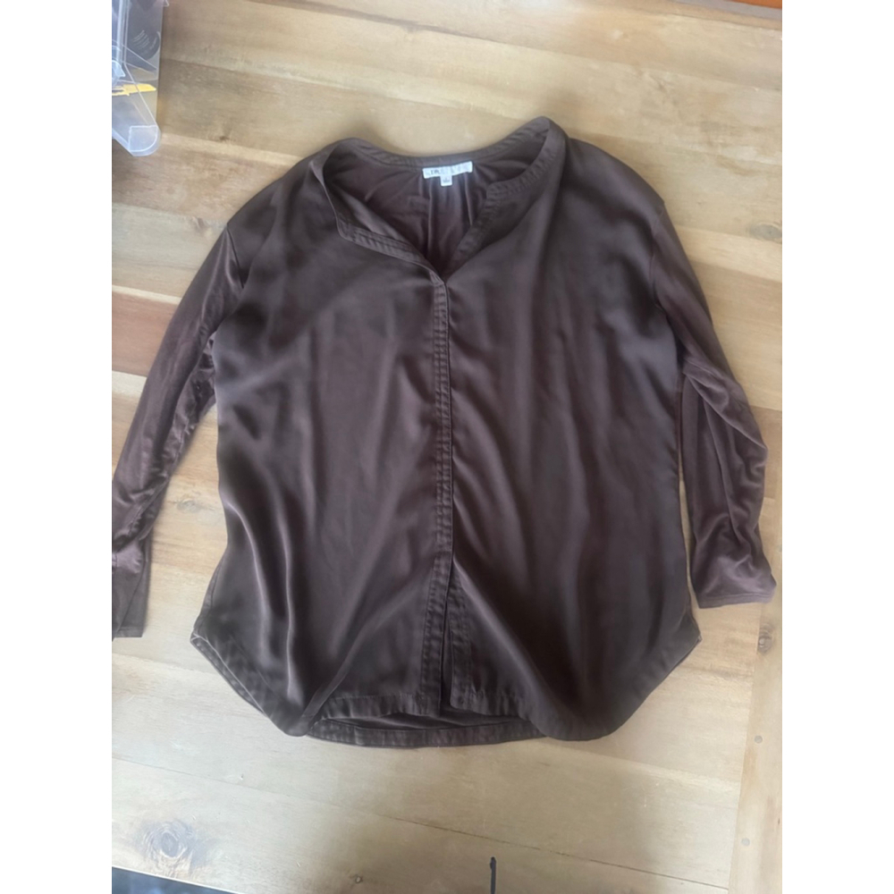 DR2 Women's Brown V-Neck Long Sleeve Blouse Large